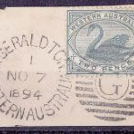 Geraldton DxL 2b in 1 (7 Nov 1894) on large piece ...