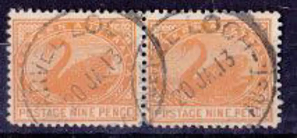 Marvel Loch B28 on pair 9d swans 20 Jan1913 (R3) Image 1++