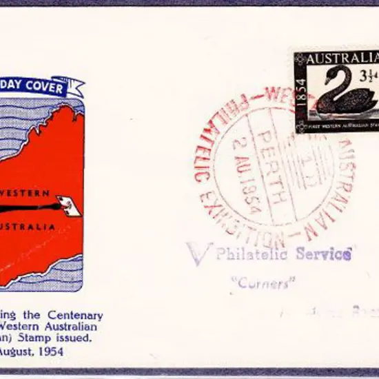 WAPEX 1954 (2nd Aug) commem pmk in red on 3½d ...