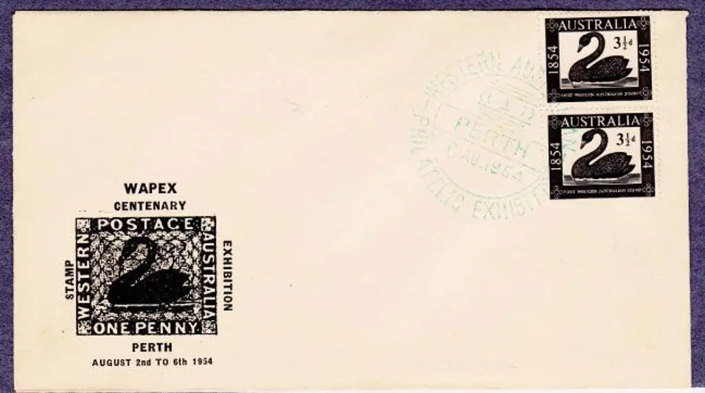 WAPEX 1954 (6th Aug) commem pmk in green on pair ... Image 1++