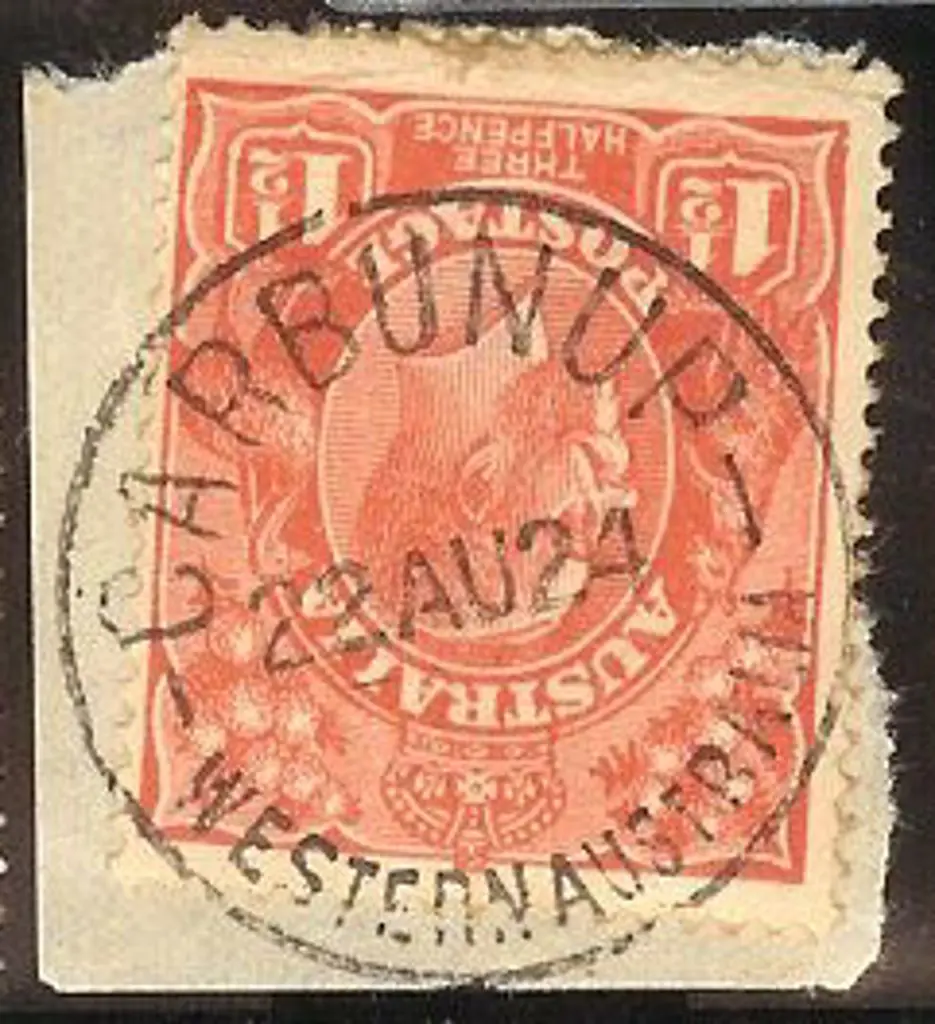 CARBUNUP A26. Superb strike on 1 1/2d red KGV on ... Image 1++