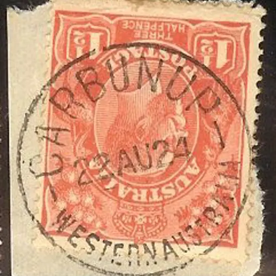 CARBUNUP A26. Superb strike on 1 1/2d red KGV on ...