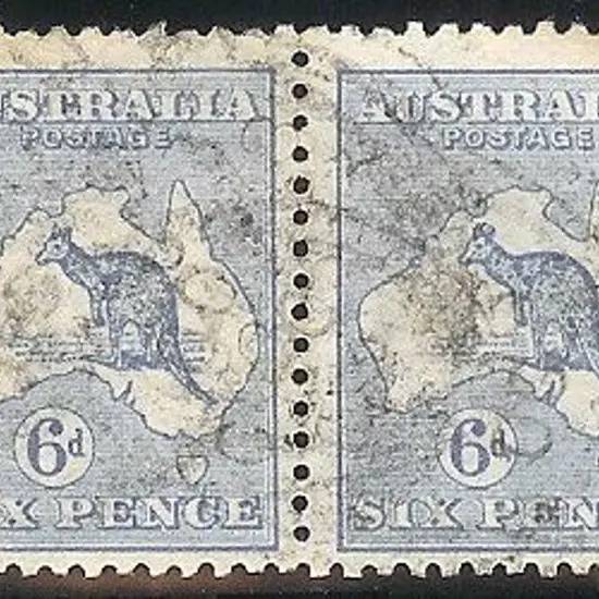 6d blue in used pair with retouched "E" variety. ...