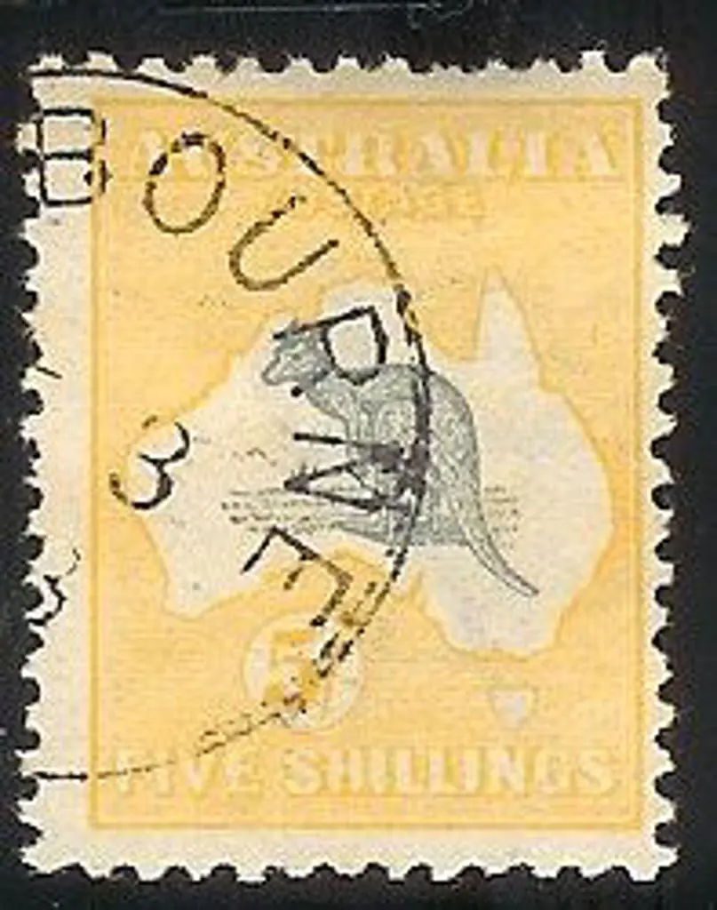 5/- grey & yellow with part Melbourne cds. Centred ... Image 1++