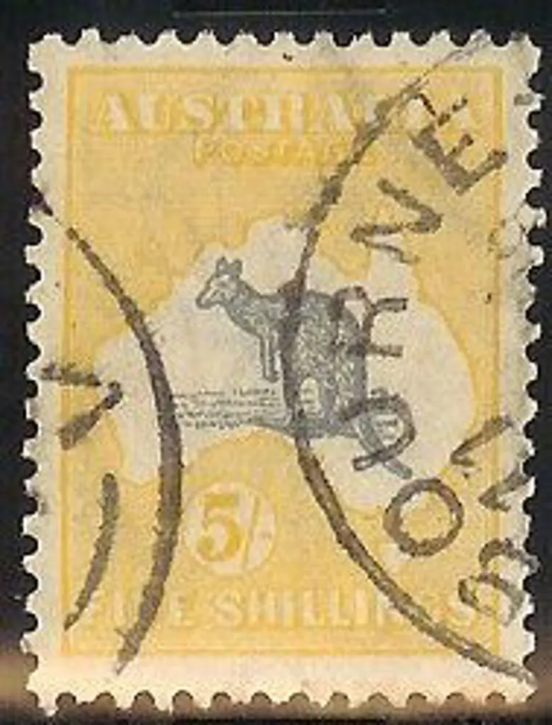5/- grey & yellow used with Melbourne cds's. SG 42 ... Image 1++