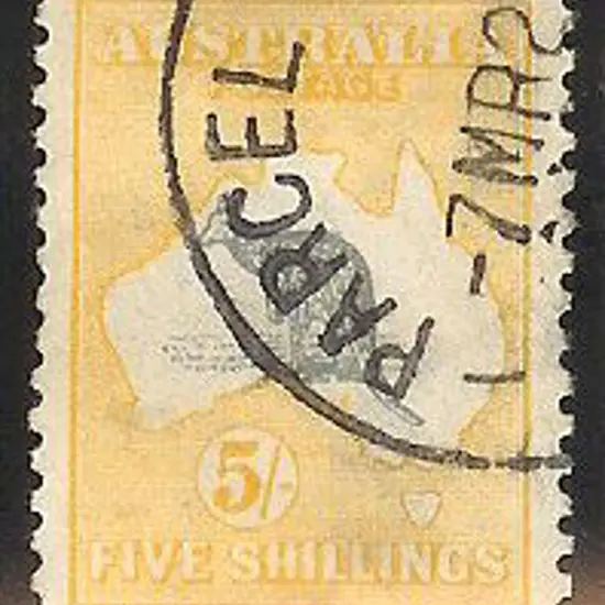 5/- grey & yellow F/U with part PARCEL corner cds. ...