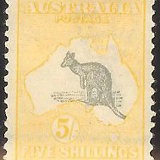 5/- grey & yellow. MLH & centred slightly right. ...