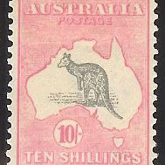 10/- grey & pink. MLH but short corner perf & ...