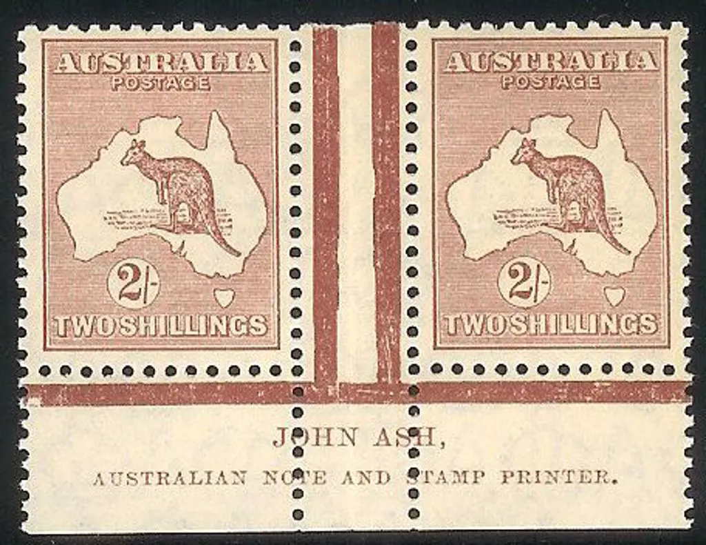 2/- maroon Ash imprint pair MVLH in top gutter ... Image 1++