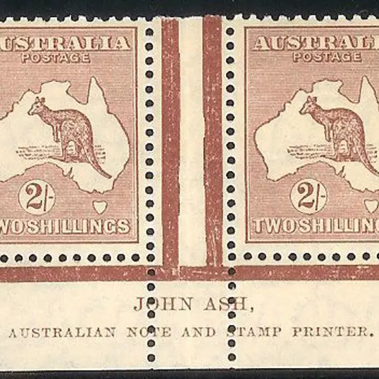 2/- maroon Ash imprint pair MVLH in top gutter ...