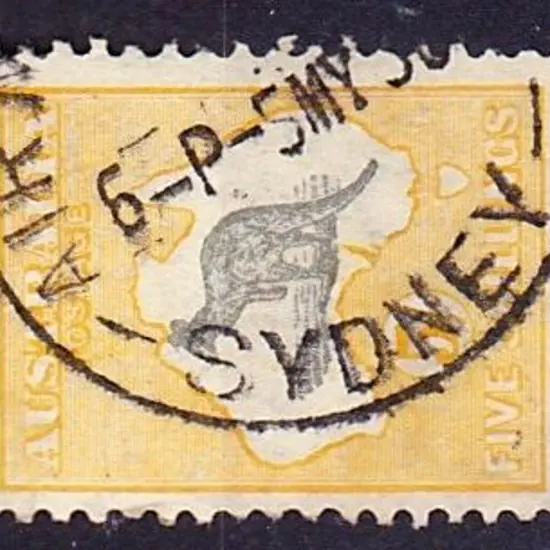 5/- grey & yellow F/U with part Sydney cds SG 135