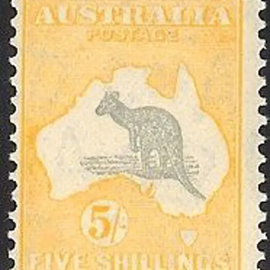5/- grey & yellow. MLH & centred left. Good perfs ...