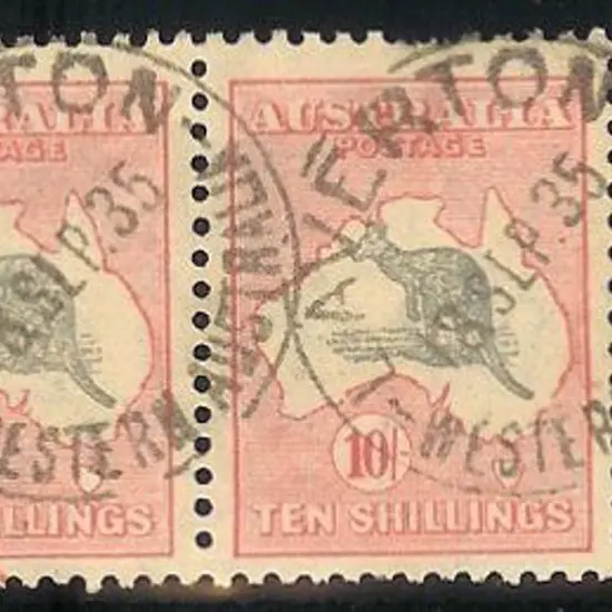 10/- grey & pink horiz pair neatly used with 2 ...