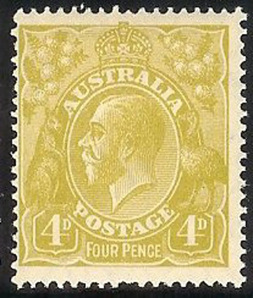 4d olive-yellow perf. 14. One short perf at base & ... Image 1++