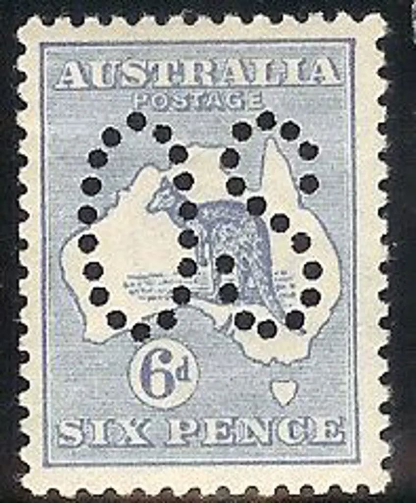 1913 6d ultramarine kangaroo perfined large OS. ... Image 1++