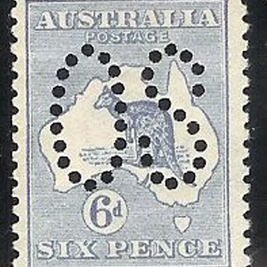1913 6d ultramarine kangaroo perfined large OS. ...