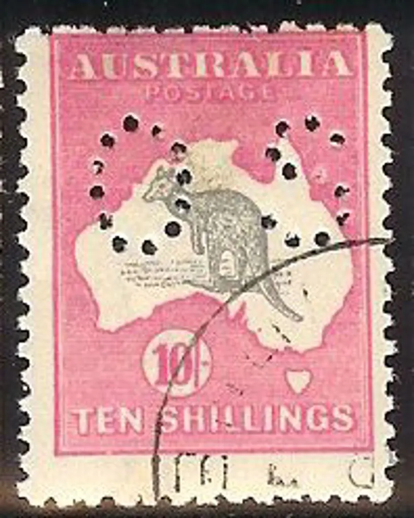 1917 10/- grey & pink kangaroo, perforated OS & ... Image 1++