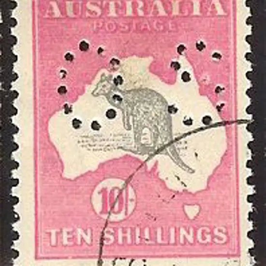 1917 10/- grey & pink kangaroo, perforated OS & ...
