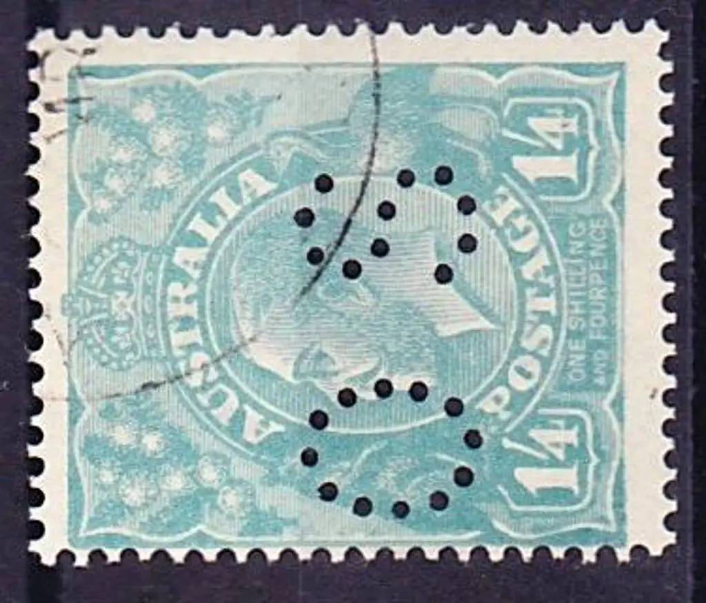 1918 1/4d pale blue KGV perfined OS. CTO SG O75 Image 1++