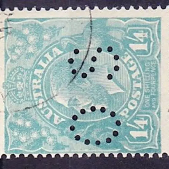 1918 1/4d pale blue KGV perfined OS. CTO SG O75