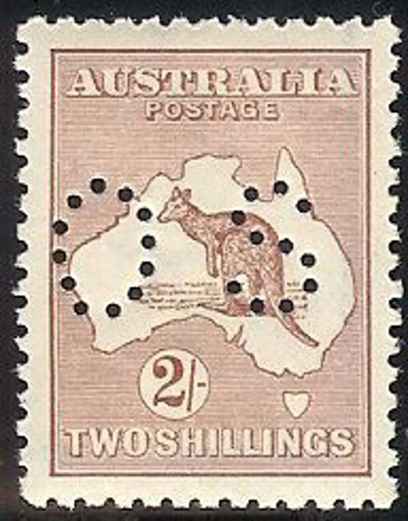 1923 2/- maroon kangaroo perfined small OS. Fresh ... Image 1++