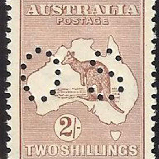 1923 2/- maroon kangaroo perfined small OS. Fresh ...
