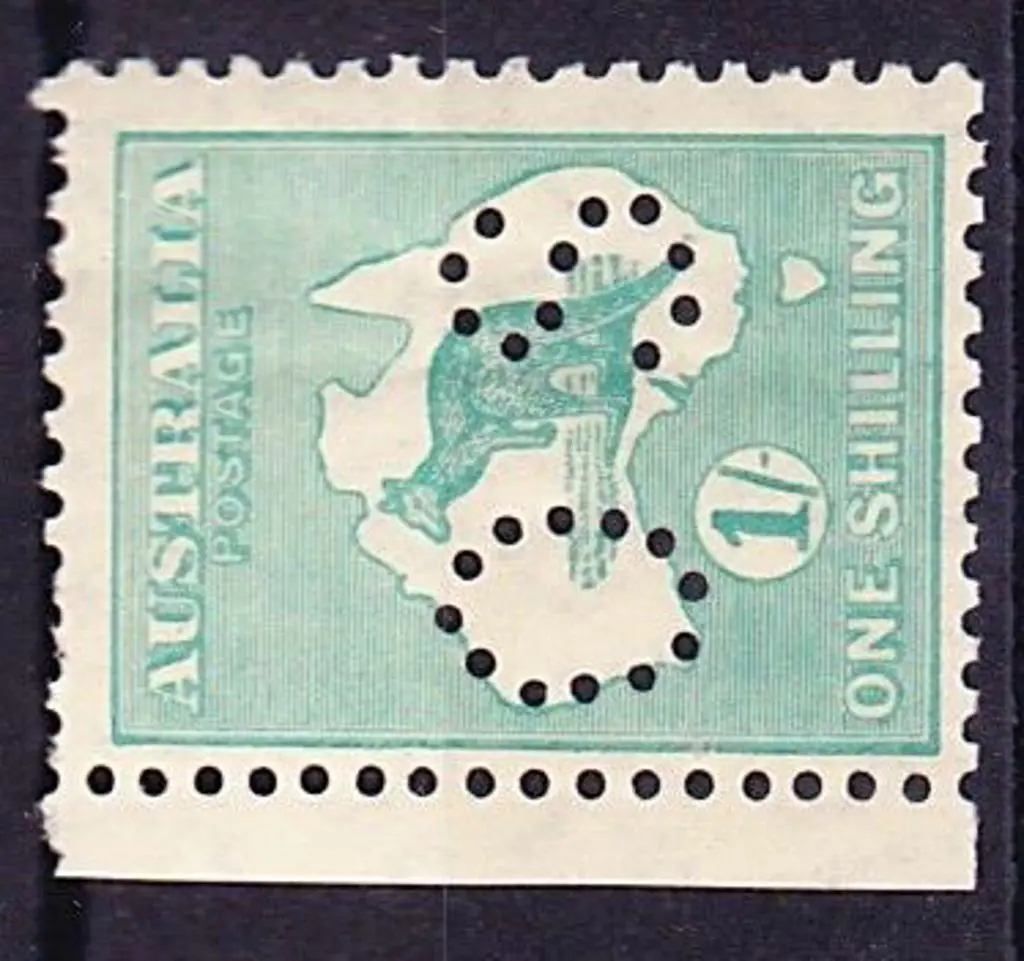 1929 1/- blue-green kangaroo punctured OS. MUH ... Image 1++