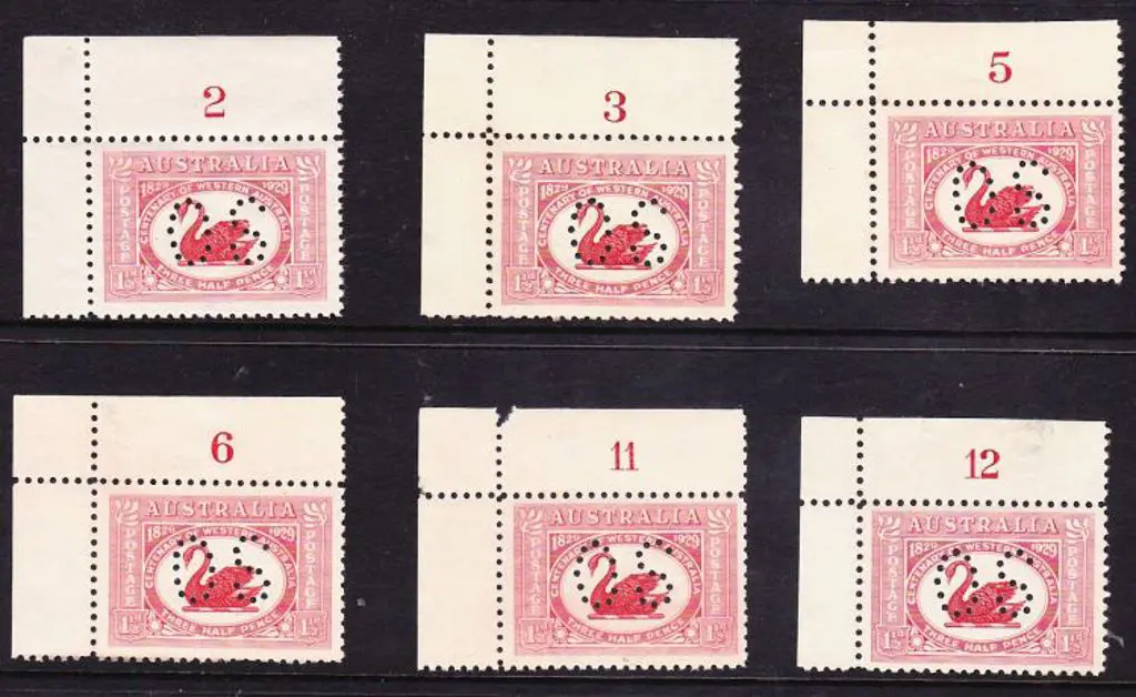 1929 1½d WA Cent punctured OS plate singles with ... Image 1++