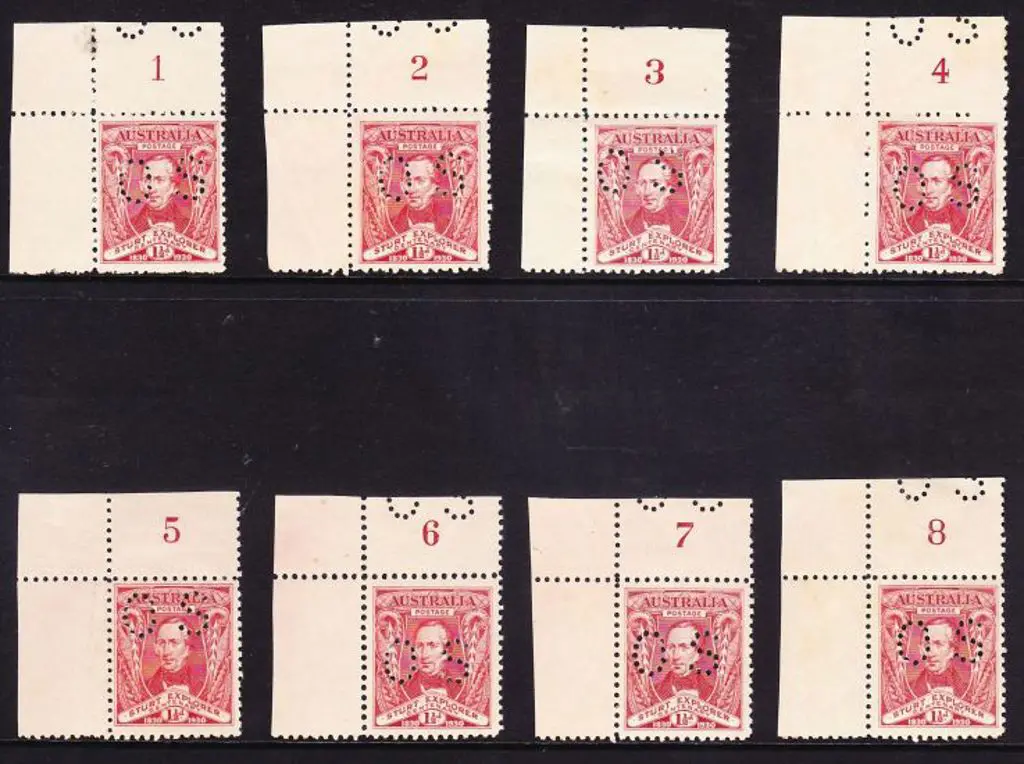 1930 1½d Sturt perfined OS. Complete set of 8  ... Image 1++