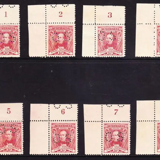 1930 1½d Sturt perfined OS. Complete set of 8  ...