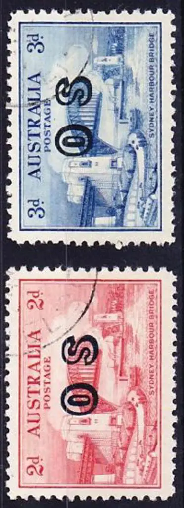 1932 2d & 3d Sydney Harbour Bridge ovptd OS. F/U ... Image 1++