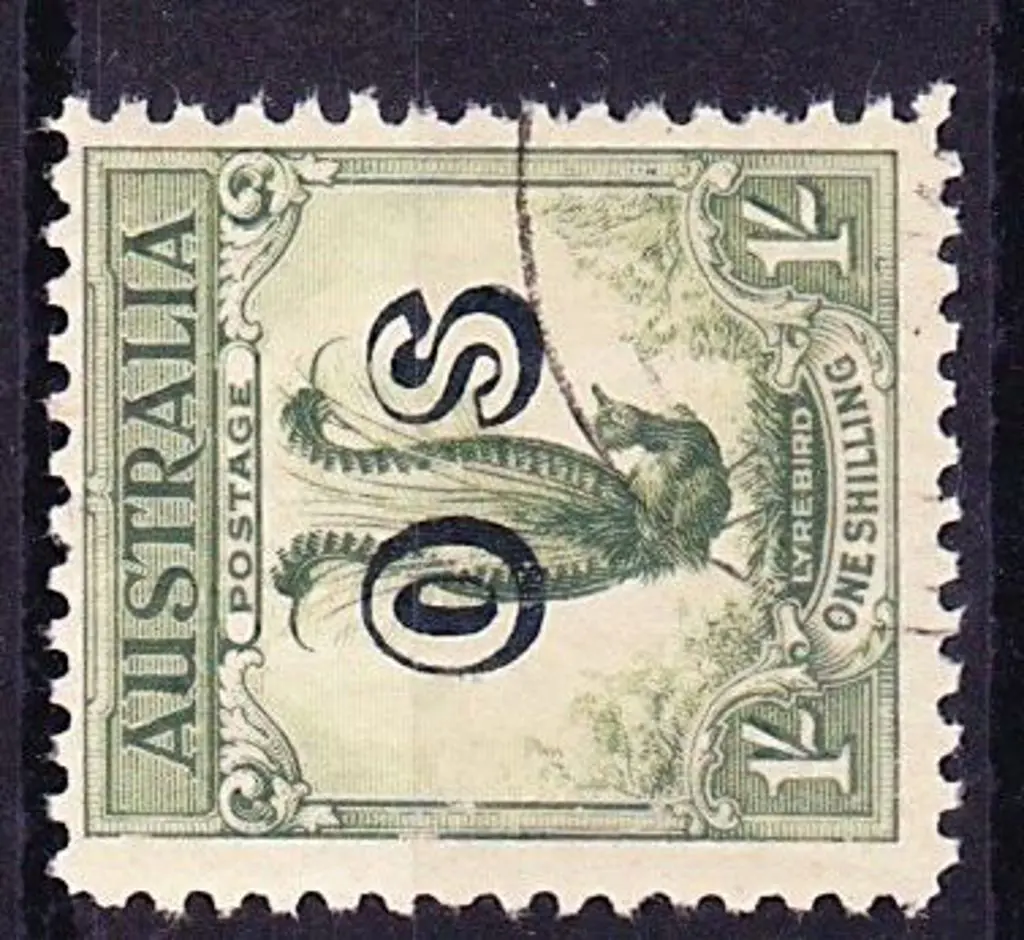 1932 1/- Lyrebird ovpt OS. CTO SG O136 Image 1++