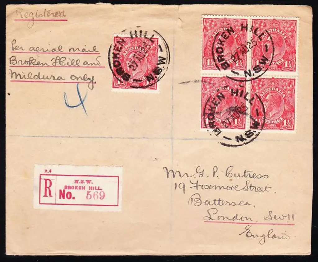 1925 (27th Aug) Reg Airmail cover with "Per aerial ... Image 1++