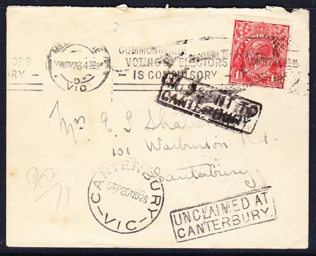 1928 (10th Nov) Melbourne to Canterbury, Vic cover ... Image 1++