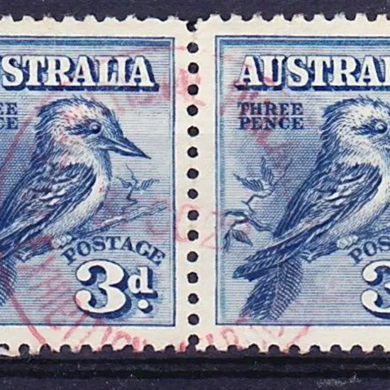 1928 3d kookaburra pair from M/S with red ...