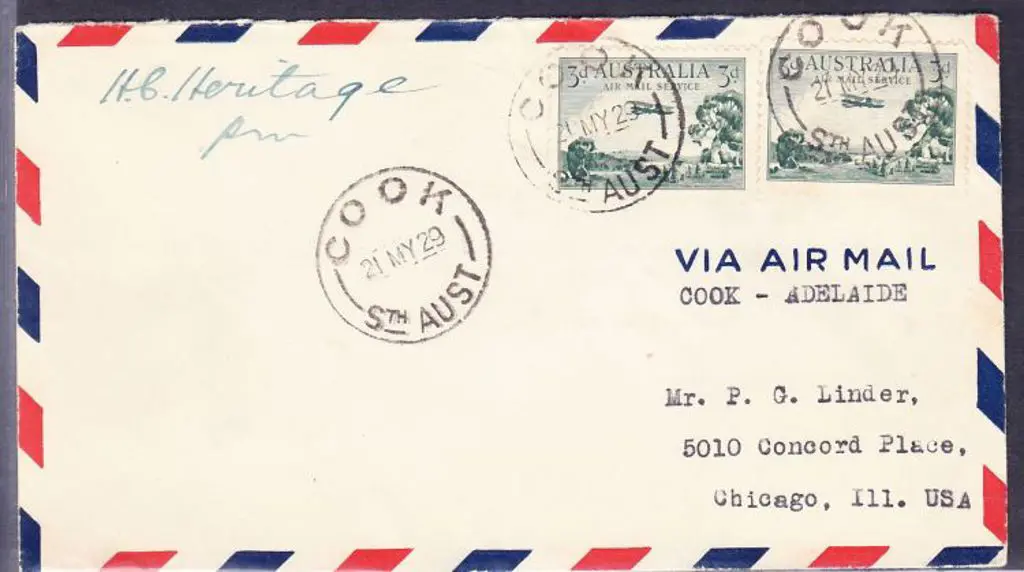 1929 (21st May) Airmail cover Cook, South Aust. to ... Image 1++