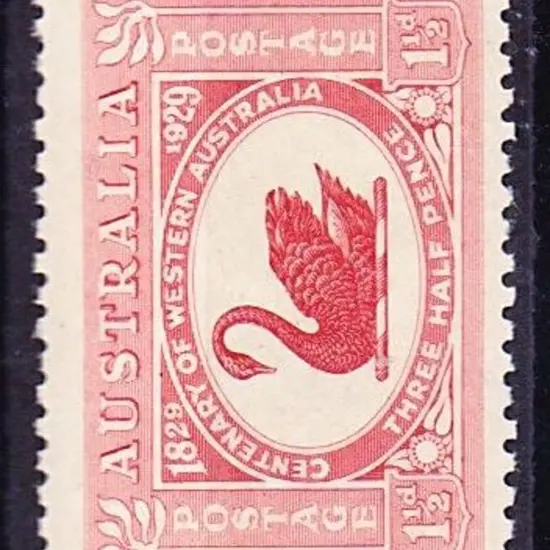1929 1½d Swan re-entry "TR" & neck double variety. ...