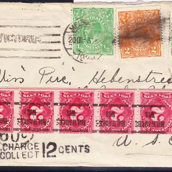 1931 (20th Dec) Taxed cover to USA bearing ½d KGV ...