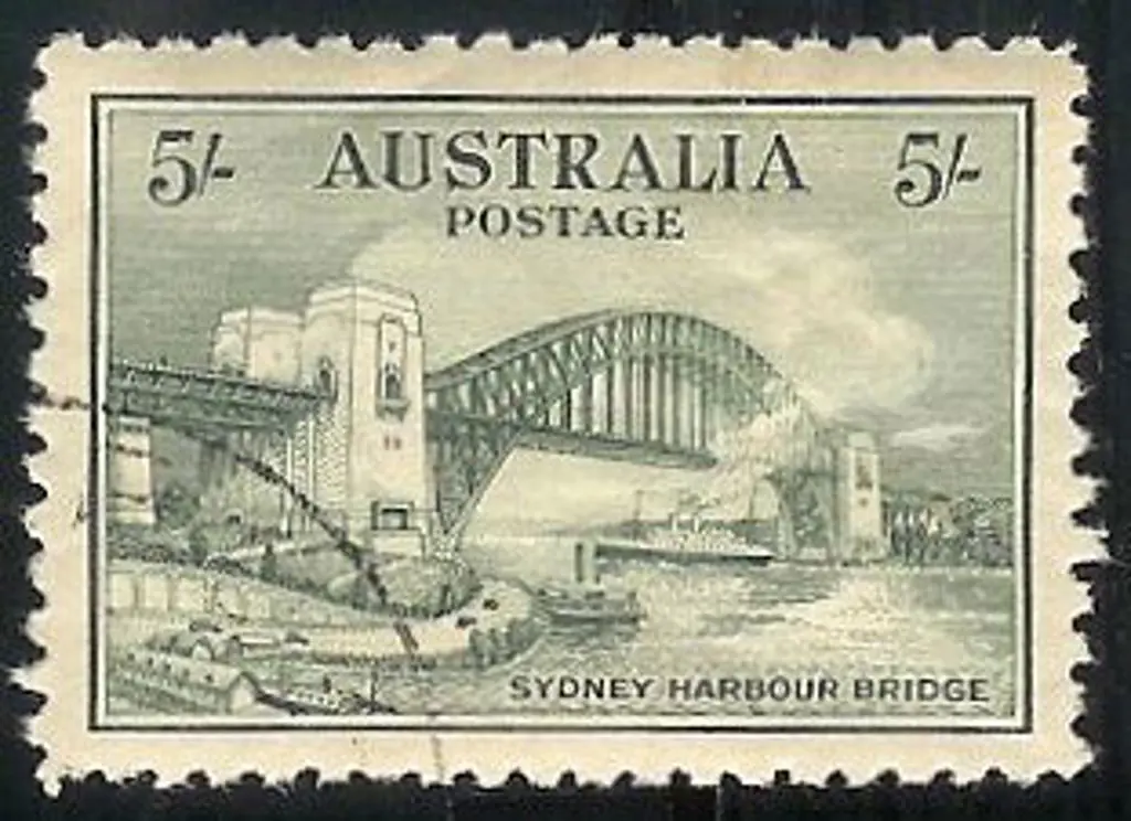 1932 5/- Sydney Harbour Bridge. CTO. Minute thin & ... Image 1++