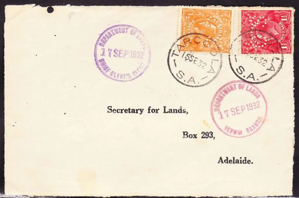 1932 KGV front Tarcoola to Adelaide with ½d orange ... Image 1++