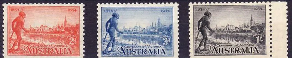 1934 Victoria Centenary Perf. 10½ set of 3. MUH SG ... Image 1++