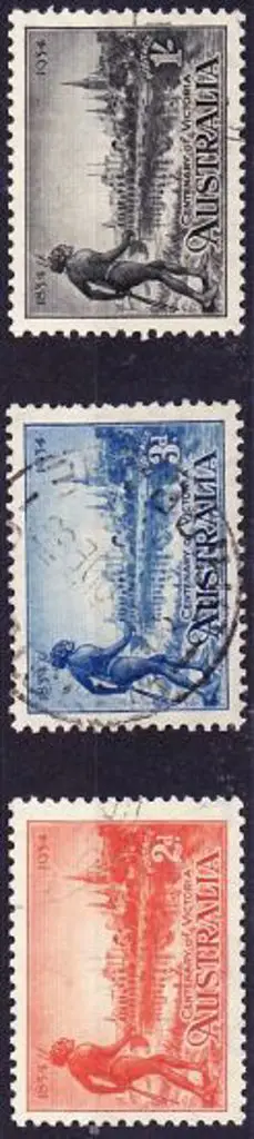 1934 Victoria Centenary Perf. 11½ set of 3 with ... Image 1++