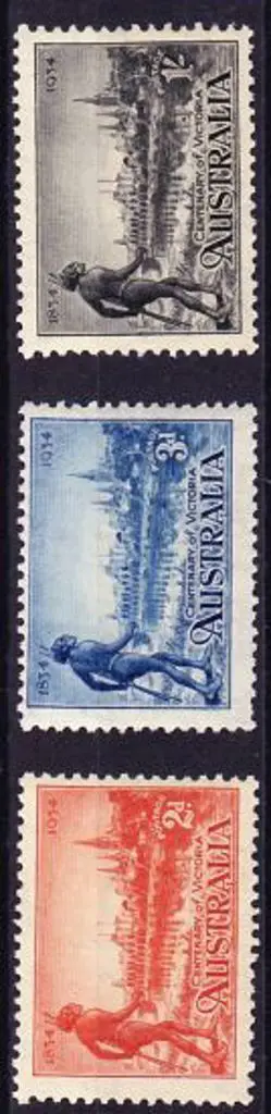 1934 Victoria Centenary Perf. 11½ set of 3. MUH SG ... Image 1++