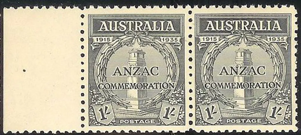 1935 1/- ANZAC marginal MUH pair with good perfs. ... Image 1++