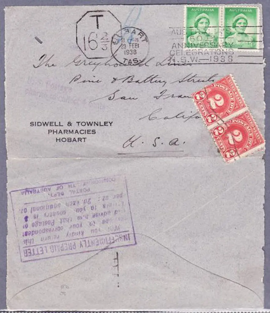 1938 (23 Feb) 1d QM pair on cover to USA with ... Image 1++