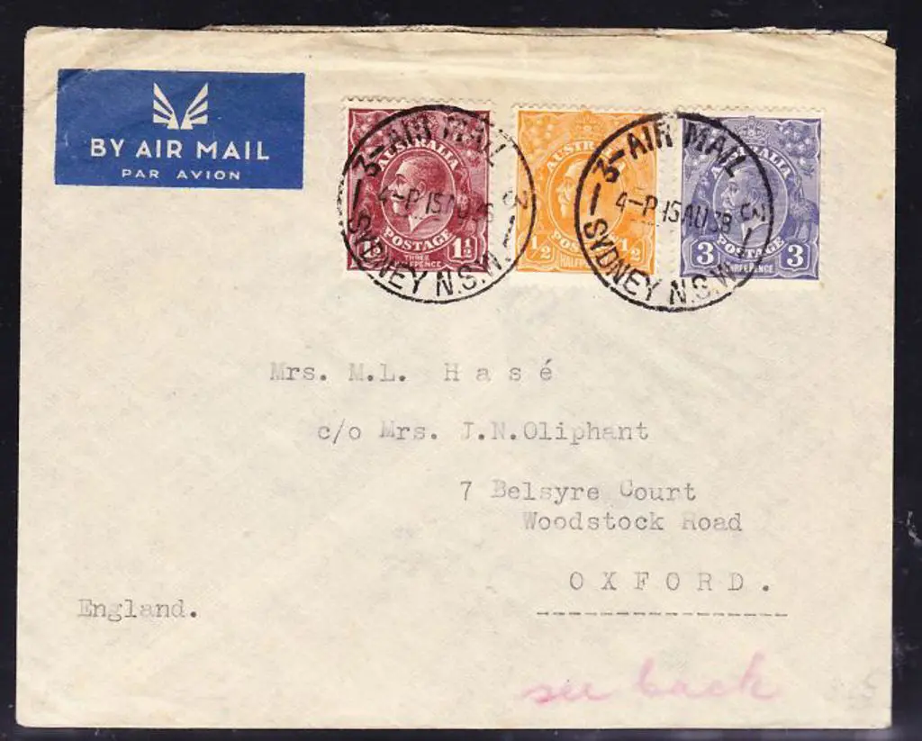 1938 (15th Aug) Airmail cover Sydney to Oxford, UK ... Image 1++