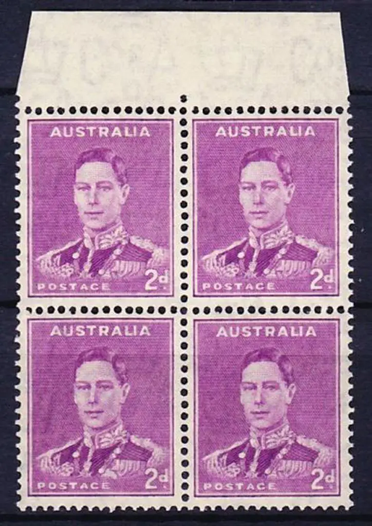 1941 2d purple KGVI marginal block of 4 showing ... Image 1++