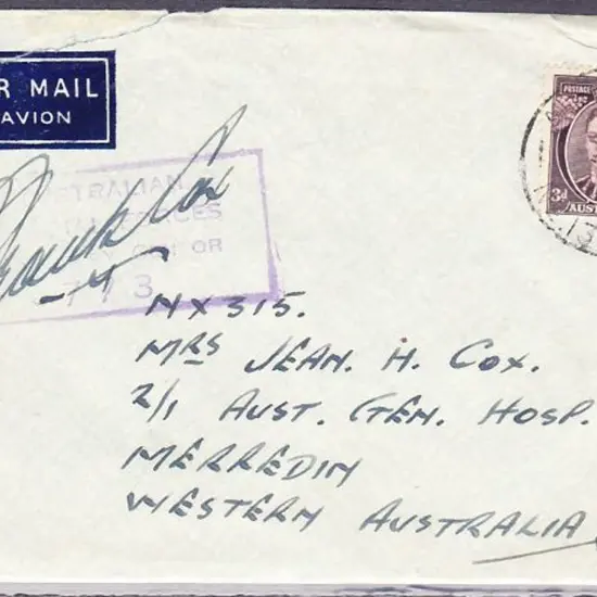 1942 (7th Dec) Airmail env addressed to Merredin ...