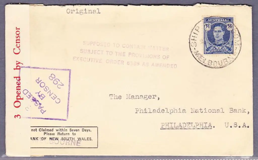 1943 Censor cover addressed to Philadelphia, USA ... Image 1++