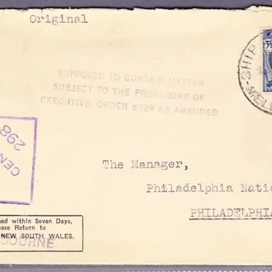 1943 Censor cover addressed to Philadelphia, USA ...